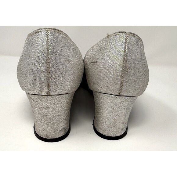 Vintage 60s Qualicraft Silver Lame Metallic Mod Slip On 10B Low Block Heel - Picture 5 of 9
